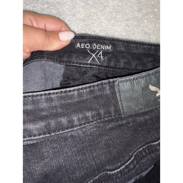 american eagle hi‎ rise shortie black shorts size 12 AEO denim x4 - Image 5