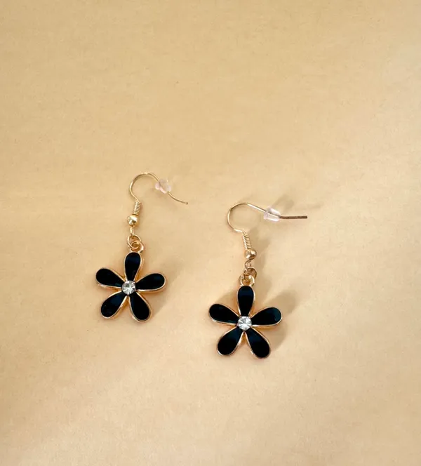 Black Flower Earrings - Image 2