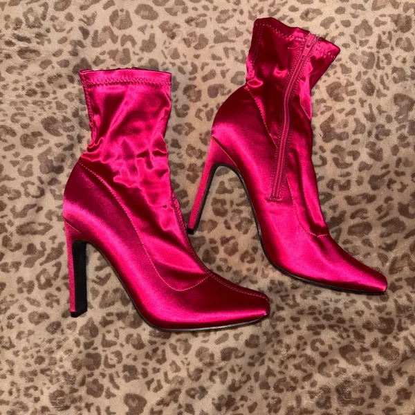 Lulus Hot Pink Satin Ankle Boots - Image 2