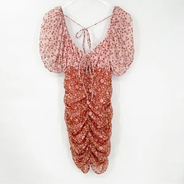 NEW Free‎ People Tessa Floral Ruched Bodycon Mini Dress Women's Size XS Coquette - Image 2