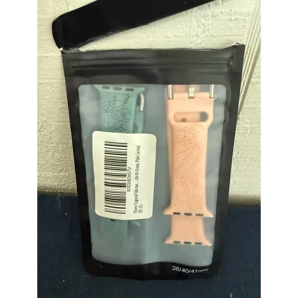 2 Pack Flower Engraved Silicone Apple Watch Bands 38/40/41mm Pink Cactus Floral - Image 3