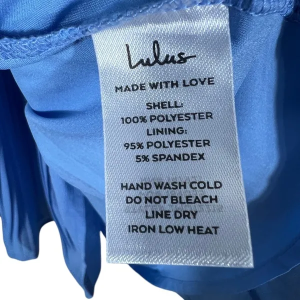 Lulus Pleated Tiered V-Neck Mini Dress Blue Flutter Sleeve Cocktail Size L - Image 7