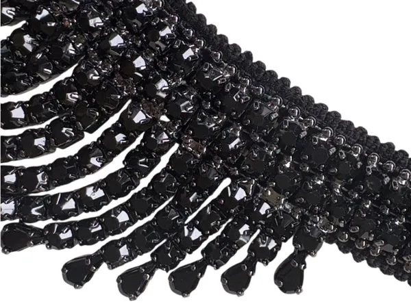 Like New White House Black Market Jeweled Fringe Bib Necklace Black - Image 3
