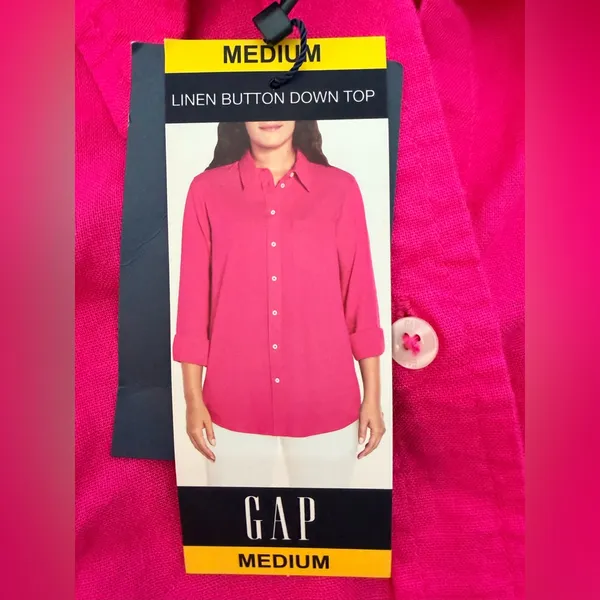 GAP Women's Hit Pink Linen Long Sleeve Button Down NWT - Image 4
