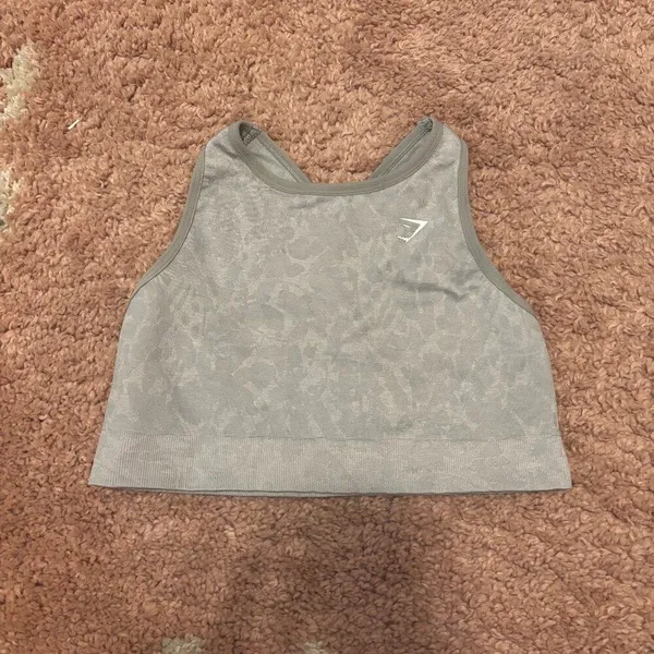 Gymshark Adapt Animal Seamless Sports Bra Womens Medium Gray High-Neck Crossover - Image 3