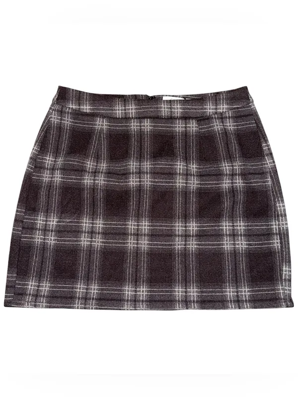 Plaid Tweed Mini Skirt NWT Khaki Brown Sz Small Preppy Academia Chic - Image 2