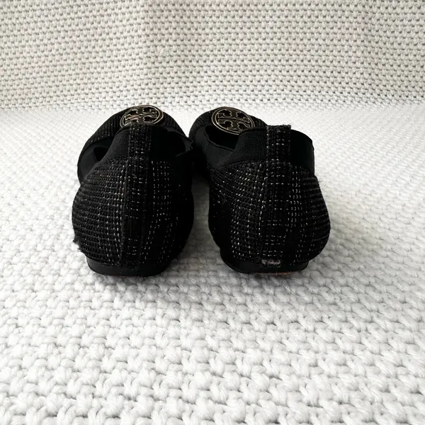 Tory Burch Black Gold Tweed Fabric Caroline Classic Reva Ballet Flats Shoes 6.5 - Image 7