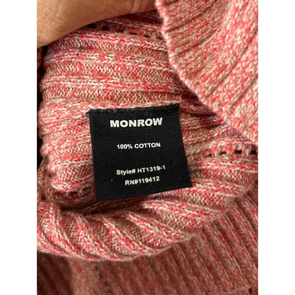 Monrow Coral Cream Ribbed Cotton Cropped Long Sleeve Sweater Top Size XS New - Image 6