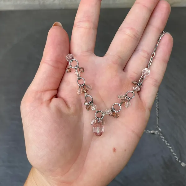 Vtg classic silver pink beaded necklace - Image 4