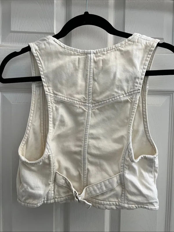 Free People Rider Denim Vest - Cropped Button Front, Ivory, Boho Western size XS - Image 5