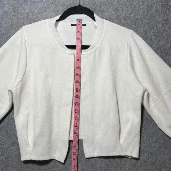 T Tahari Womens XL White Open Front‎ Cardigan Lantern Sleeve Cropped Sweater - Image 5