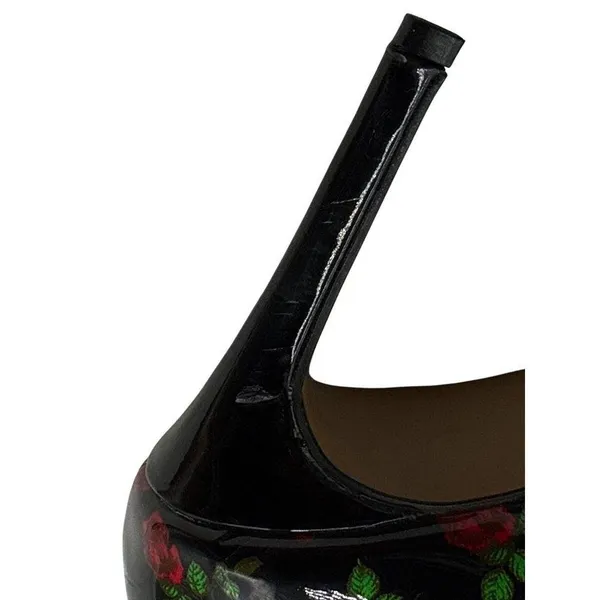 Betsey Johnson Size 6 Floral Pointed-Toe Heels W/ Bow Access Black/Red - Image 9