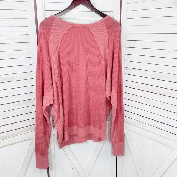 Free People Santa Clara Thermal‎ Oversized Shirt Coral Pink Orange Medium - Image 10