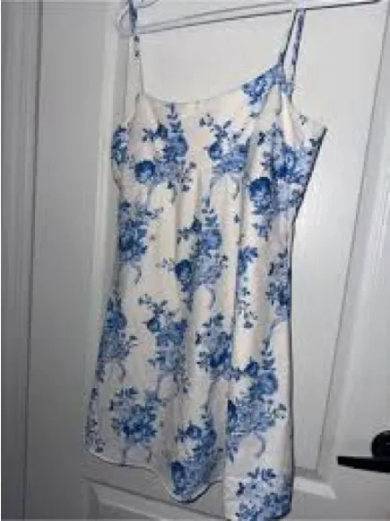 ALTAR’D State Blue White Floral Bow Adjustable Strap Mini Dress L - Image 2