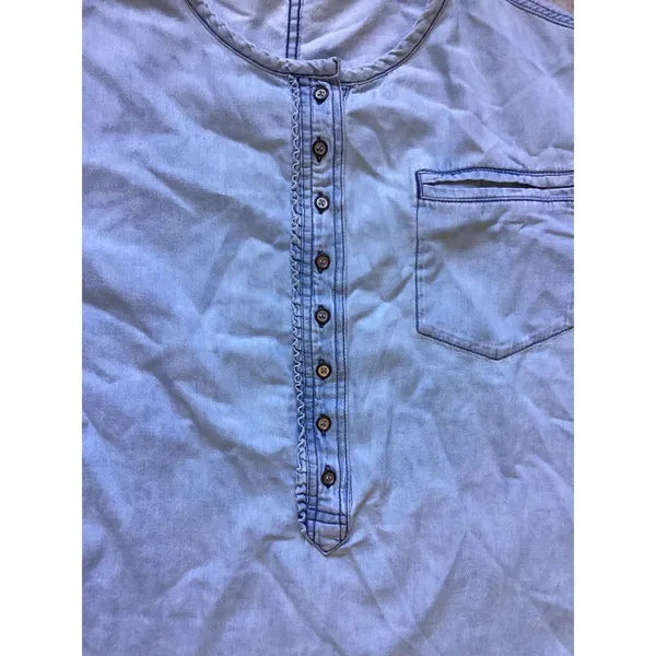 We The Free Free People Womens XS Blue Chambray Ruffle Henley Denim Shirt Top - Image 3