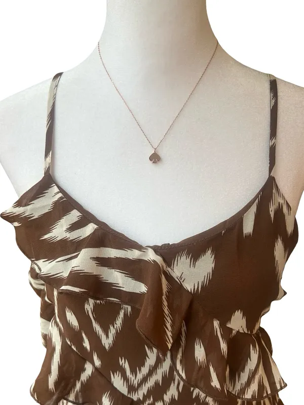 WDNY flowy tiered brown white tribal abstract wedding guest lined sundress NWT M - Image 4
