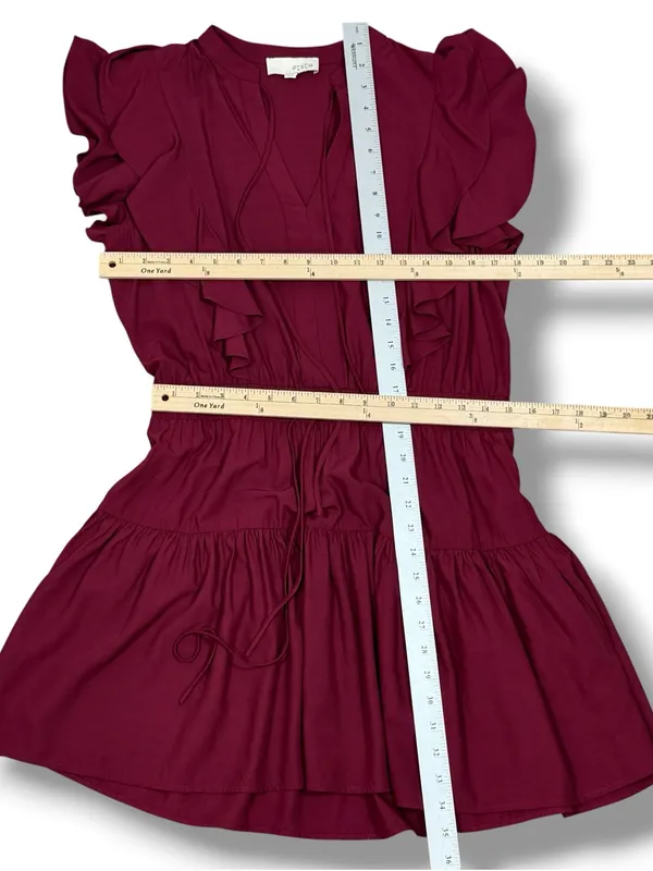 Pinch Isla Flutter Sleeve Tiered Mini Dress Burgundy Maroon Red Medium - Image 11