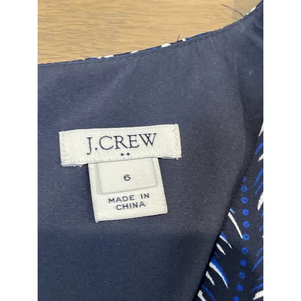 J.Crew Dress Size 6 Chiffon Black White Blue Floral V‑Neck Short Sleeve Flowy - Image 2