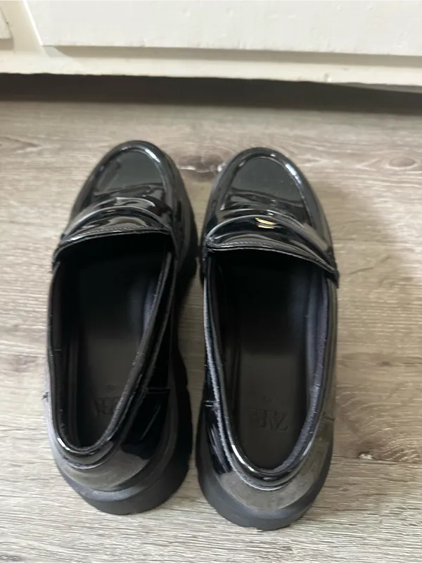 ZARA Women’s Black Patent Leather Chunky Loafers – Size US 9 / EU 40 - Image 11