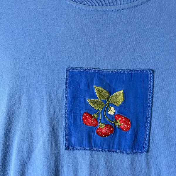 Vintage‎ Johnny Was Blue Fruit Dress Cottagecore Prairie Medium Whimsical Artsy - Image 7