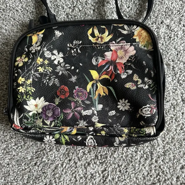 Beautiful Black Floral Print Multi Sac Crossbody Purse‎ Bag So Many Pockets! - Image 3