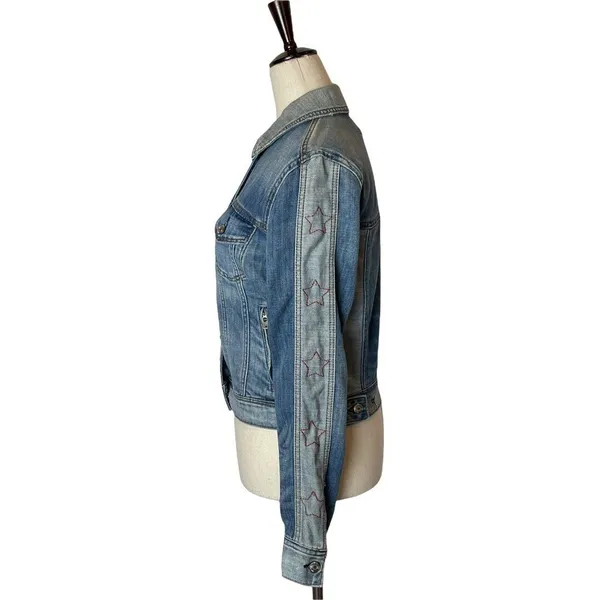 American‎ Eagle Outfitters Jacket Women XS Blue Denim Star Sleeve Jean Retro NWT - Image 4
