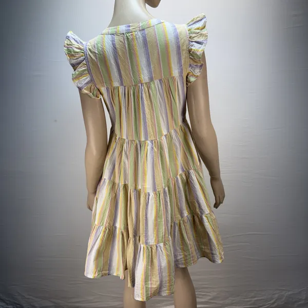 Roller Rabbit Darrell‎ Stripe Pippa Dress Size XS Pastel Cotton Tiered Mini - Image 5