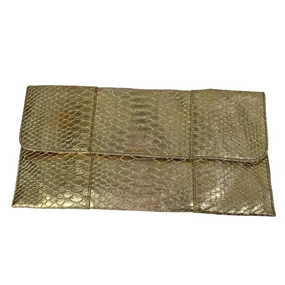 Jessica McClintock Gold Snake Embossed Metallic Clutch‎ Evening Bag - Image 2