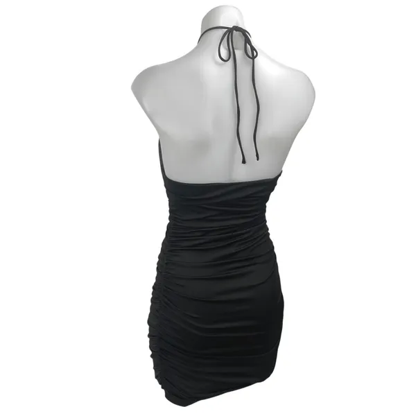 Princess Polly Black Sleeveless Halter Tie Ruched Cutout Mini Bodycon Dress Sz 4 - Image 2