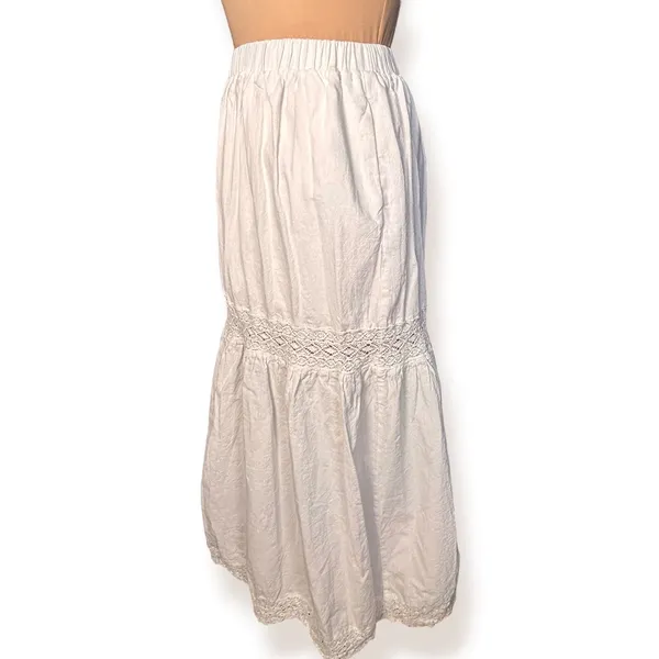 Shoedazzle White Lace Trim Tiered Peasant Midi Skirt Western Boho Cottage Prairie Romantic - Image 7
