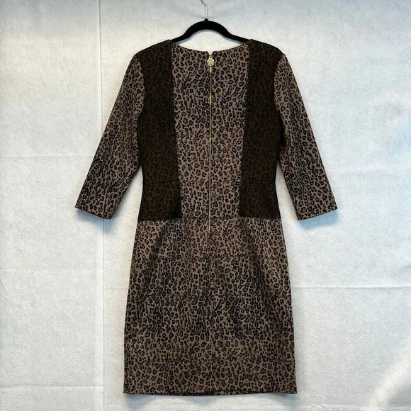 ANTONIO MELANI Dress Size 6 Black Brown‎ Sparkle Leopard Print 3/4 Sleeve V Neck - Image 9