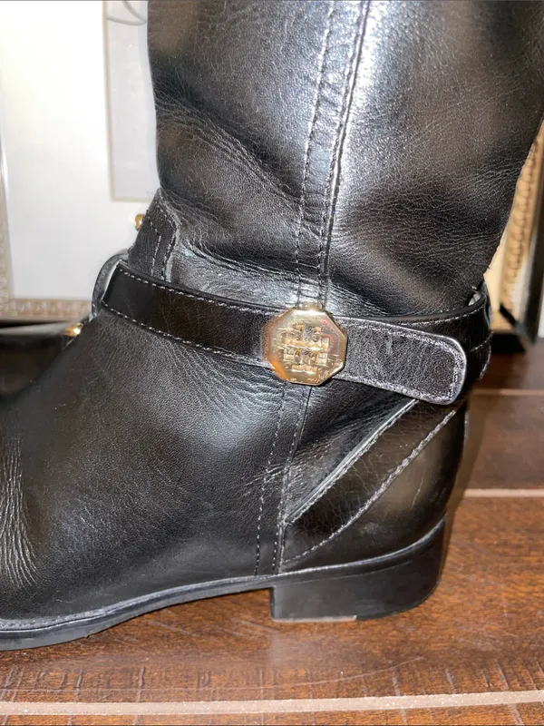 Tory Burch Brita Black Leather Tall Riding Boots Size 6M EUC - Image 8