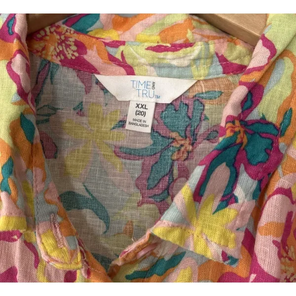 Bright Floral Linen Top Size XXL Button Up Shirt Tropical Summer Dopamine Resort - Image 4