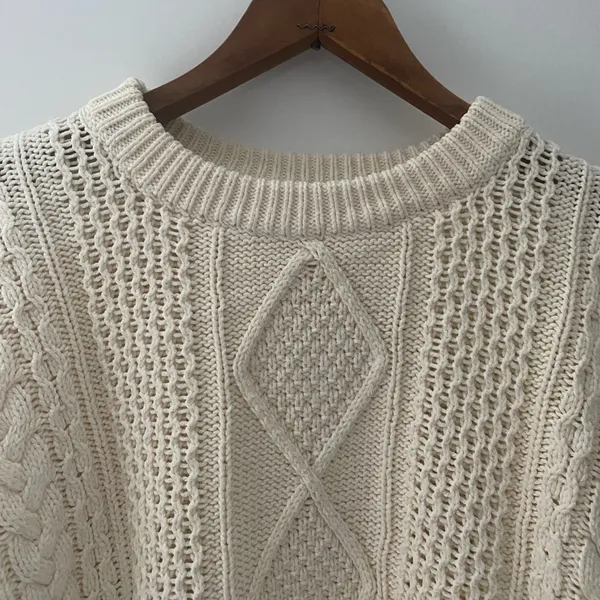 Madewell Oversized Cable Knit Sweater L Cream Ivory Fisherman Preppy Cotton - Image 4