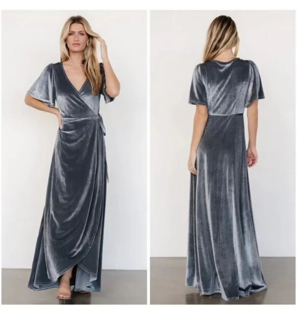 Baltic Born Katelyn Velvet Wrap Maxi Dress Dusty Blue Size XL Wedding Party NWT - Image 2