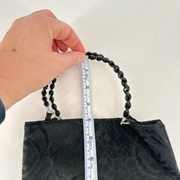 Vintage 90s Das Women's Swirl Print Textured Beaded Strap Purse Mini Bag‎ Black - Image 11