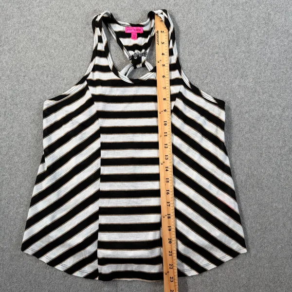 Betsey Johnson Striped Racerback Tank Top Women's Small Black/White Gold Metalli - Image 5