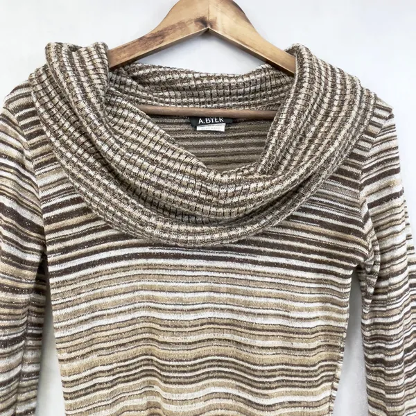 Vintage A‎ Byer Womens Sweater Small Striped Metallic Cowl Neck Y2K - Image 2