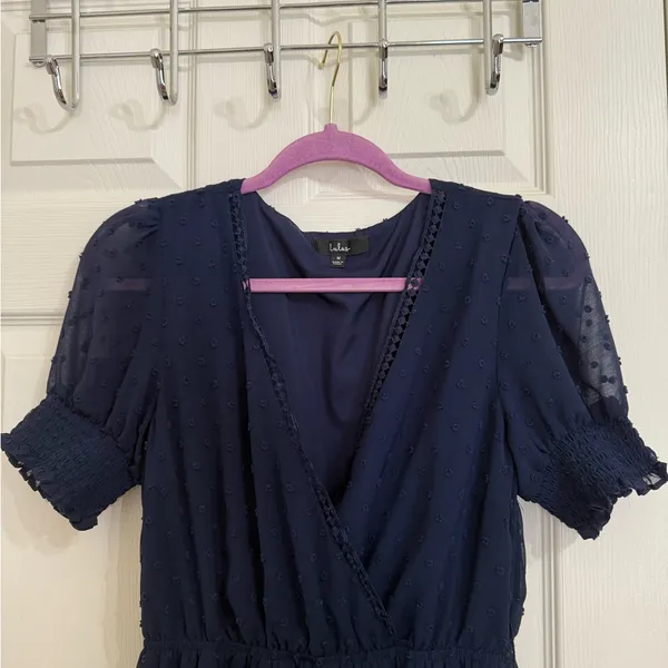 Lulus Falling Into You Navy Blue Swiss Dot Tiered Maxi Dress - Size Medium - Image 7