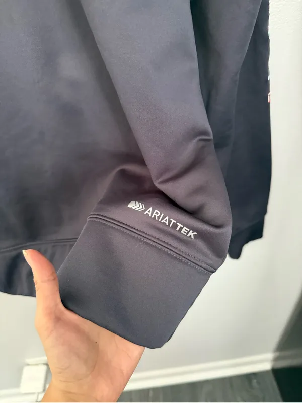 Ariat Tek Women’s Small 1/4 Zip Hoodie Drawstring Grey Outdoor Active Logo - Image 4