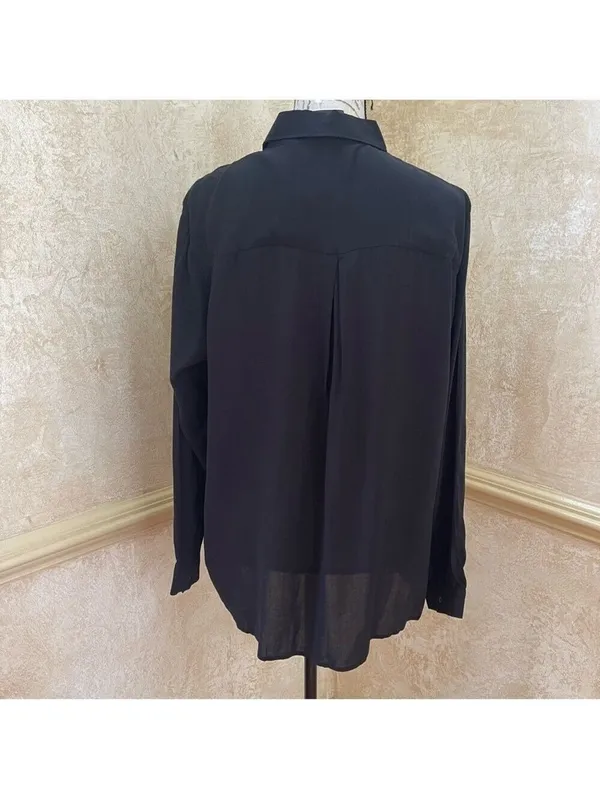 Mango viscose button down long sleeves shirt feather lightweight Black Sz 12 - Image 8