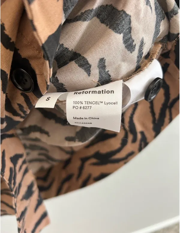 Reformation Button Down Short Sleeve Tiger Print Top - Image 2