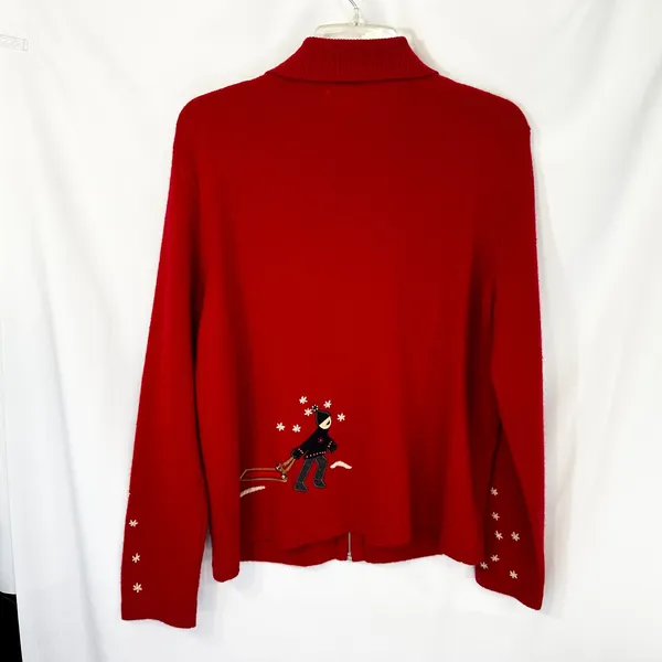 Jones NY Small Chrismtas Sweater Wool Cardigan Novelty Holiday Ugly‎ Red 1705 - Image 2