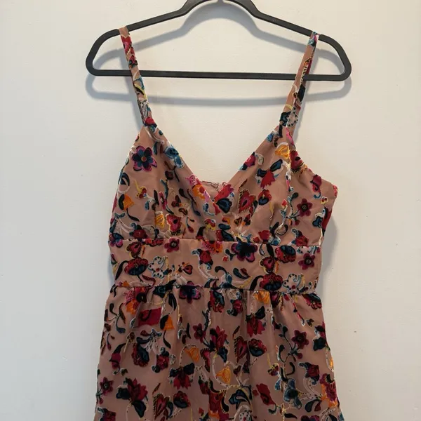 Flounced Floral Burnout Velvet Jumpsuit Size 8 - Image 5