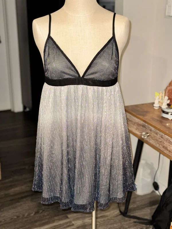 Show Me Your Mumu Metallic Ombre Eva Mini Dress Black Silver - Image 2