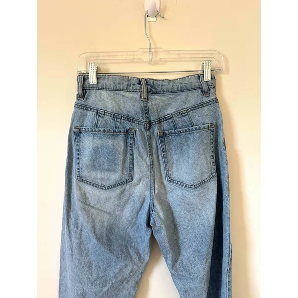 Free People We The Free Raw Ultra High Rise Hem Button Fly Jeans Light Blue 27 - Image 5