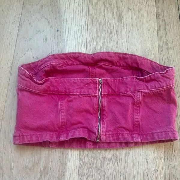 ✨$5/$25 Zara Hot Pink Denim Zipper Back Tub Top Crop Size Medium - Image 3