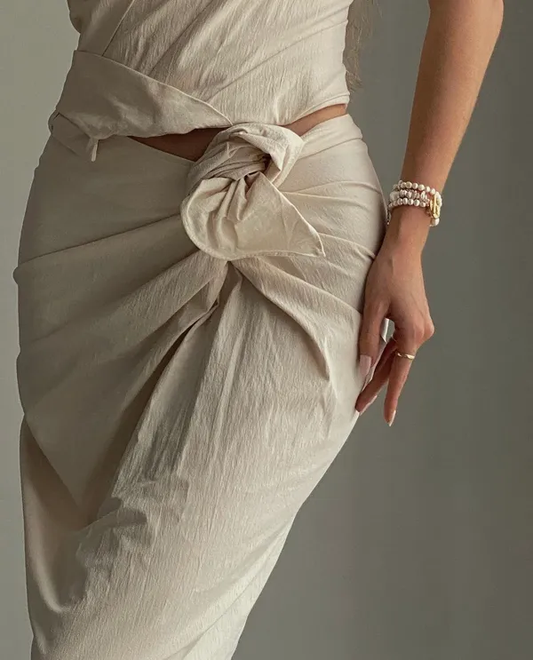 ZARA coord set sleeveless top midi skirt boho beige summer vacation party - Image 2