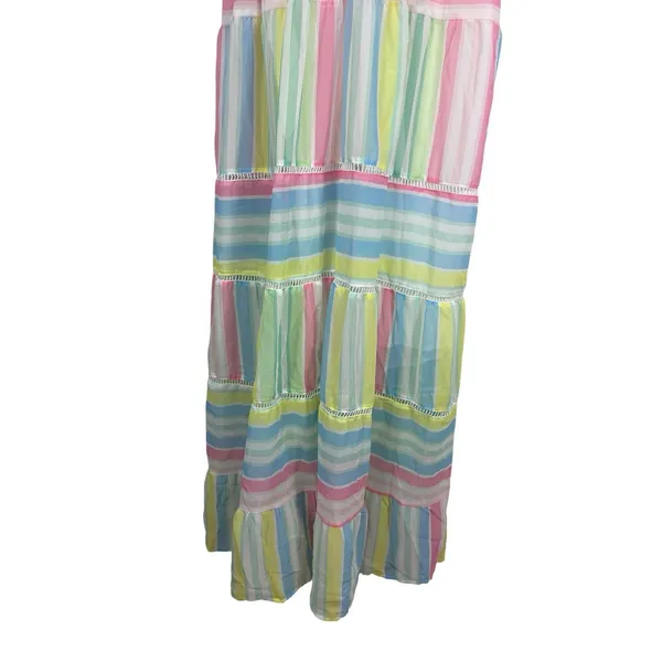 NWT Pastel Stripe Maxi Dress Cottage Coquette Beachy Tiered Tie Back Sundress S - Image 6