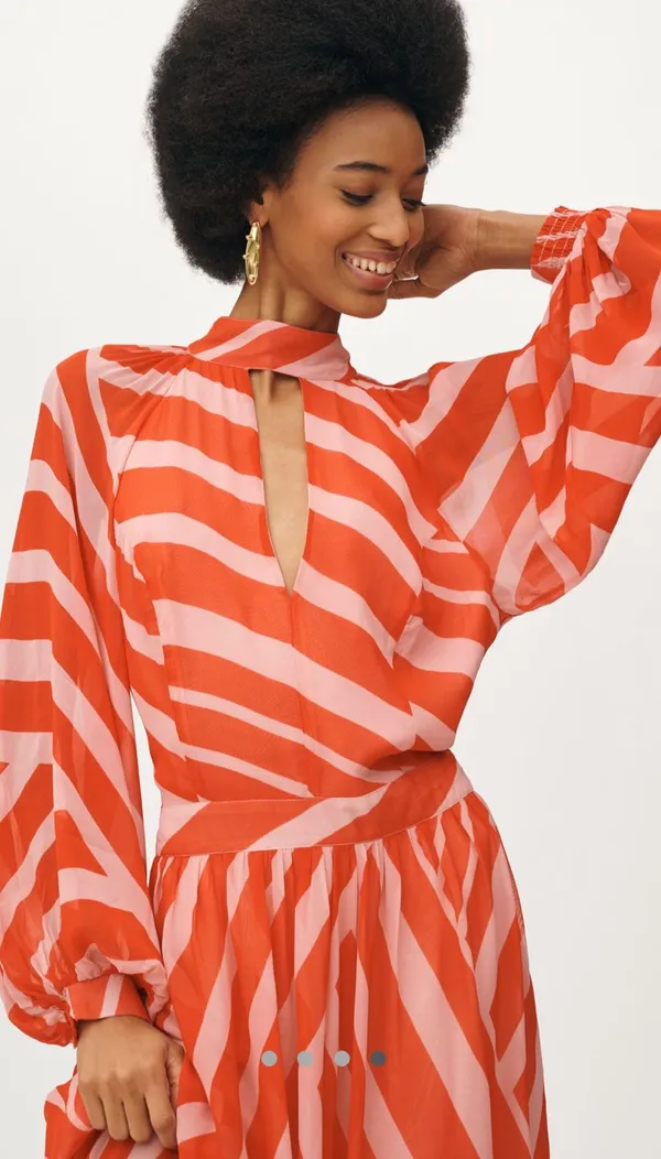 Maeve Pink and Red Mock Neck Long-Sleeve Maxi Dress - Image 3